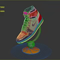 High Top Sneakers In Black Red White With Nike Logo On Metallic Gold Display Stand