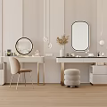 Modern Dressing Tables With Round Oval Mirrors Cosmetics Stool Chair In Light Colored Interior 3d model