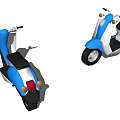 Two Blue And White Scooters With Simple Design On Gray Background