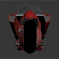 Red Canon Futuristic Motorcycle With Sleek Design And Unique Wheel Structure