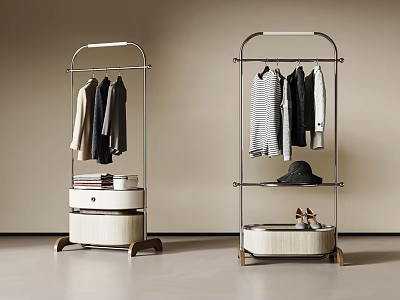 Modern Minimalist Clothes Rack with Hanging Clothes Hat Shoes and Drawer Storage for Books 3d model