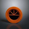 Orange Wooden Circular Home Decor Item With Crossed Grid Lines Design