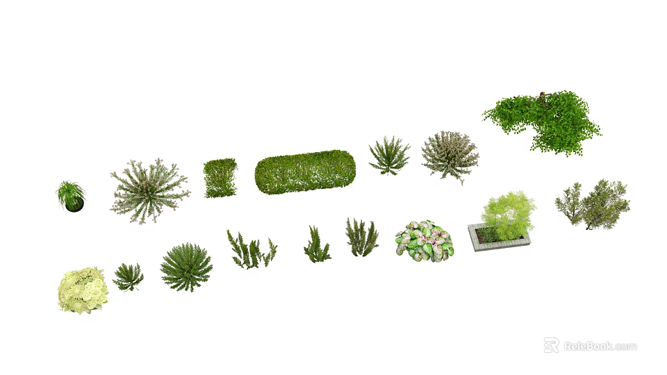 Diverse Plant Combinations With Various Green Shrubs And Potted Plants 3d model 