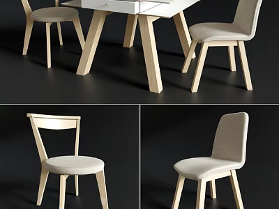 Modern Wooden Table and Chair Set with Upholstered Seats and Minimalist Design 3d model