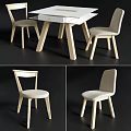 Modern Wooden Table and Chair Set with Upholstered Seats and Minimalist Design