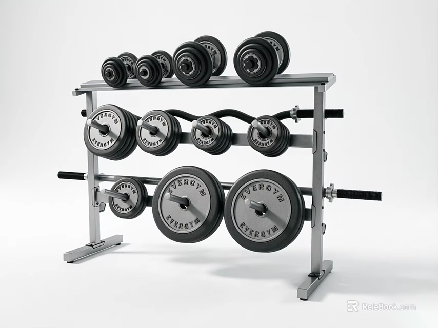 Fitness Equipment Rack With Dumbbells And Weight Plates For Home Gym 3d model 