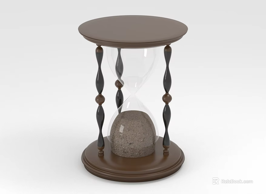 Brown Top Base Hourglass With Transparent Glass Black Brown Decorative Pillars And Sand 3d model 