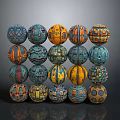 Colorful Decorative Spheres With Intricate Geometric Patterns In Layered Cube Arrangement