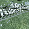Modern Office Building Complex With Green Spaces And Road Layout 3d model