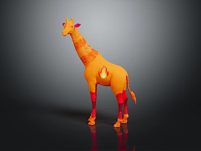 Orange and Red Giraffe with Flame Patterns in Vibrant Artistic Design 3d model