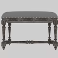 Classic Sofa Stool With Gray Padded Seat And Vintage Carved Legs