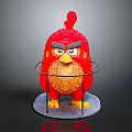 Red Angry Bird Figurine With Angry Expression And Orange Belly On Metal Stand Gray Base