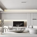 Modern Living Room Interior Design with White Sofa Wooden Coffee Table TV and Green Plant