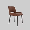Modern Brown Leather Dining Chair With Armrests And Black Legs