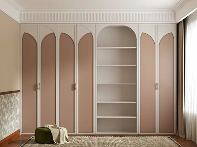 Beige And White Wardrobe With Arched Doors And Open Shelving Modern Luxury Interior 3d model