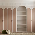 Beige And White Wardrobe With Arched Doors And Open Shelving Modern Luxury Interior