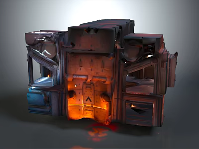 Industrial Metallic Equipment With Complex Structure And Orange Glowing Interior Components 3d model