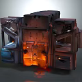 Industrial Metallic Equipment With Complex Structure And Orange Glowing Interior Components