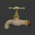 Rusty Vintage Faucet With Metal Texture And Aged Finish On Dark Reflective Surface