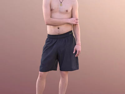 Shirtless Man With Hand On Arm Wearing Necklace In Black Shorts Against Gradient Brown Background 3d model