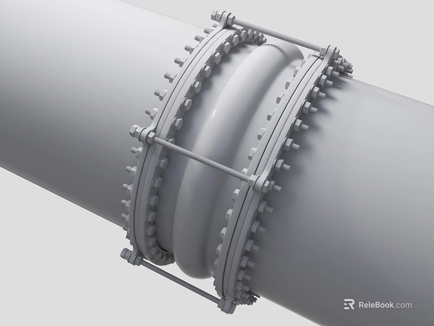 Industrial Pipeline Structural Detail With Metal Brackets Bolts And Corrugated Connection Section 3d model 