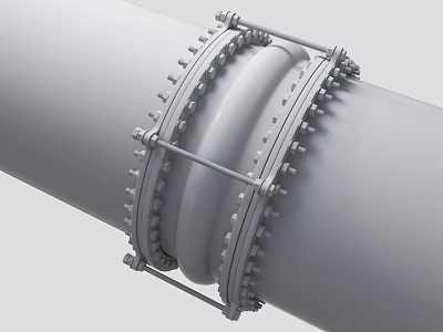 Industrial Pipeline Structural Detail With Metal Brackets Bolts And Corrugated Connection Section 3d model