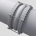 Industrial Pipeline Structural Detail With Metal Brackets Bolts And Corrugated Connection Section
