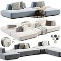 Modern Sectional Sofa In Gray Beige White With Throw Pillows And Soft Blankets 3d model