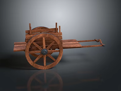 Vintage Wooden Handcart Design With Large Spoked Wheels And Wooden Frame For Decorative Use 3d model
