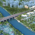 Municipal Road Bridge Over River Surrounded by High Rise Buildings and Green Trees