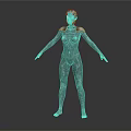Futuristic Metallic Humanoid Character Standing With Open Arms On Dark Surface