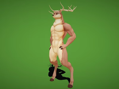 Game Movie Character Deer Human Hybrid With Muscular Build And Antlers On Green Background 3d model