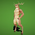 Game Movie Character Deer Human Hybrid With Muscular Build And Antlers On Green Background
