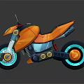 Stylish Orange And Blue Motorcycle With Modern Design Large Wheels And Reflective Surface