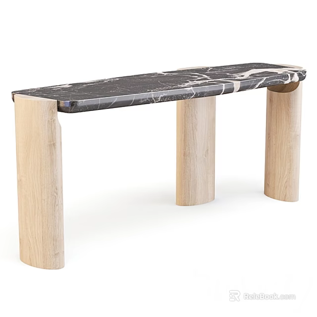 Modern Single Chair With Black Marble Seat And Light Wood Cylindrical Legs 3d model 