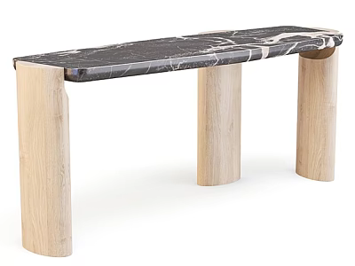 Modern Single Chair With Black Marble Seat And Light Wood Cylindrical Legs 3d model