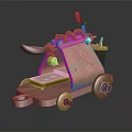 Wooden Cart With Open Book Featuring Leaf Design Decorative Rope And Feather