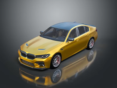 Yellow Modern Luxury Sedan With Dark Roof And Sporty Alloy Wheels 3d model