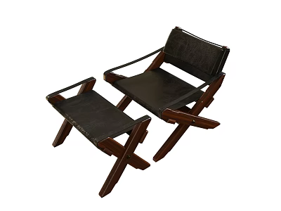 Comfortable Lounge Chair With Wooden Frame Leather Cushion And Ottoman 3d model