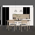 Modern Restaurant Open Concept Interior With Dining Table Chairs And Pendant Lights 3d model