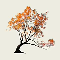 Graceful Arbor With Orange Autumn Leaves And Slender Branches On Light Background