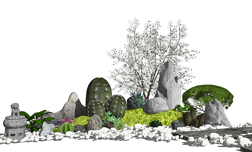 New Chinese landscape sketch stone cactus 3d model