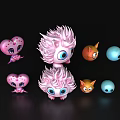 Cute Game and Movie Characters With Pink Heart Spiky Orange Cat And Blue Sphere Designs