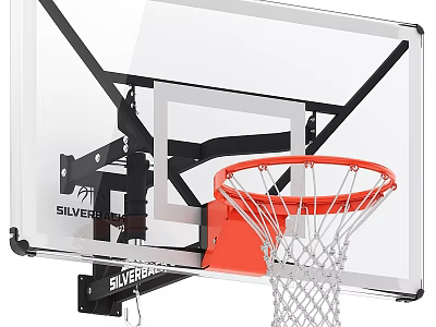 Silverback Wall Mounted Basketball Hoop With Transparent Backboard Red Rim And White Net 3d model