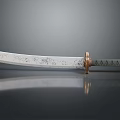 Silver Forged Blade Sword With Black Gold Diamond Handle On Dark Reflective Surface
