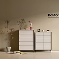 Poliform White Console And Side Cabinets With Decorative Items And Potted Plants 3d model