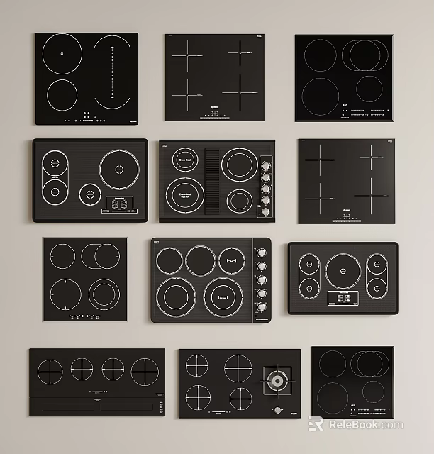 Various Design Kitchen Electric Cooktops With Heating Zones And Control Panels 3d model 