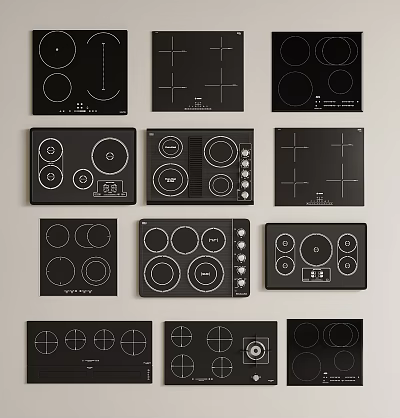Various Design Kitchen Electric Cooktops With Heating Zones And Control Panels 3d model