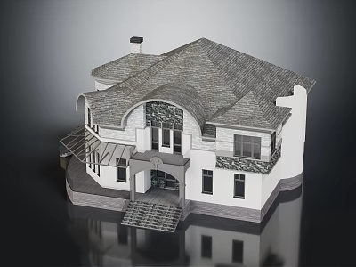 Elegant Detached Villa With Sloped Roof Stone Accents Front Porch And Windows 3d model