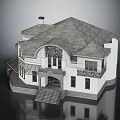 Elegant Detached Villa With Sloped Roof Stone Accents Front Porch And Windows